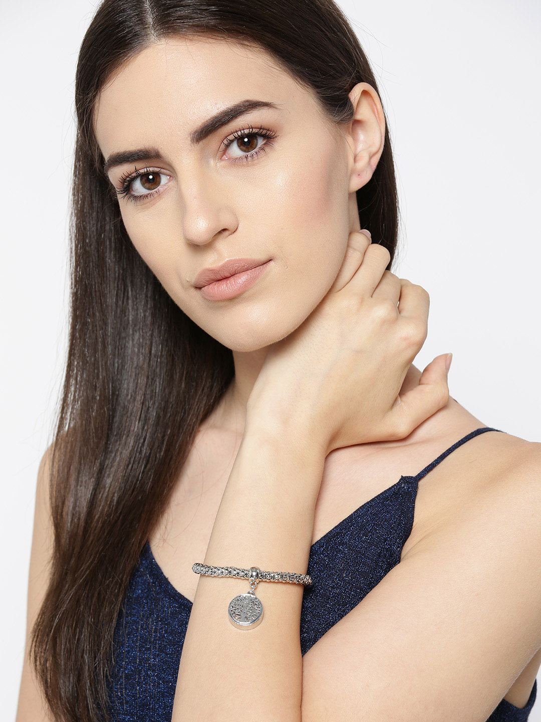 YouBella Jewellery Silver and Rose Gold Crystal Bracelet Bangle Jewellery for Girls and Women (Style - 2)