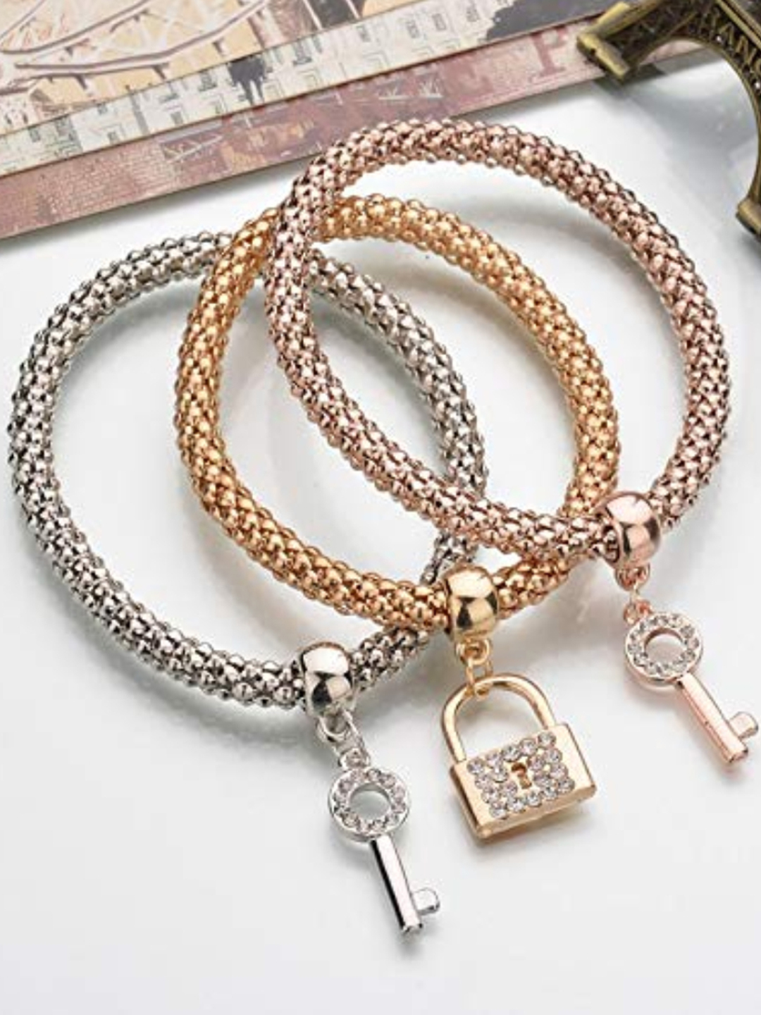 YouBella Jewellery Silver and Rose Gold Crystal Bracelet Bangle Jewellery for Girls and Women (Style - 3)