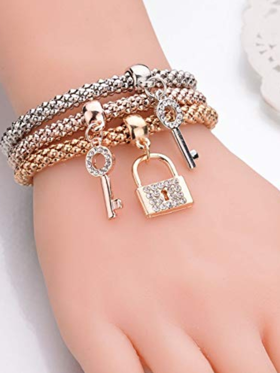 YouBella Jewellery Silver and Rose Gold Crystal Bracelet Bangle Jewellery for Girls and Women (Style - 3)