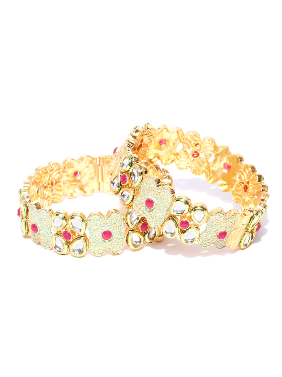 YouBella Set of 2 Green  Red Gold-Plated Kundan-Studded Bangles