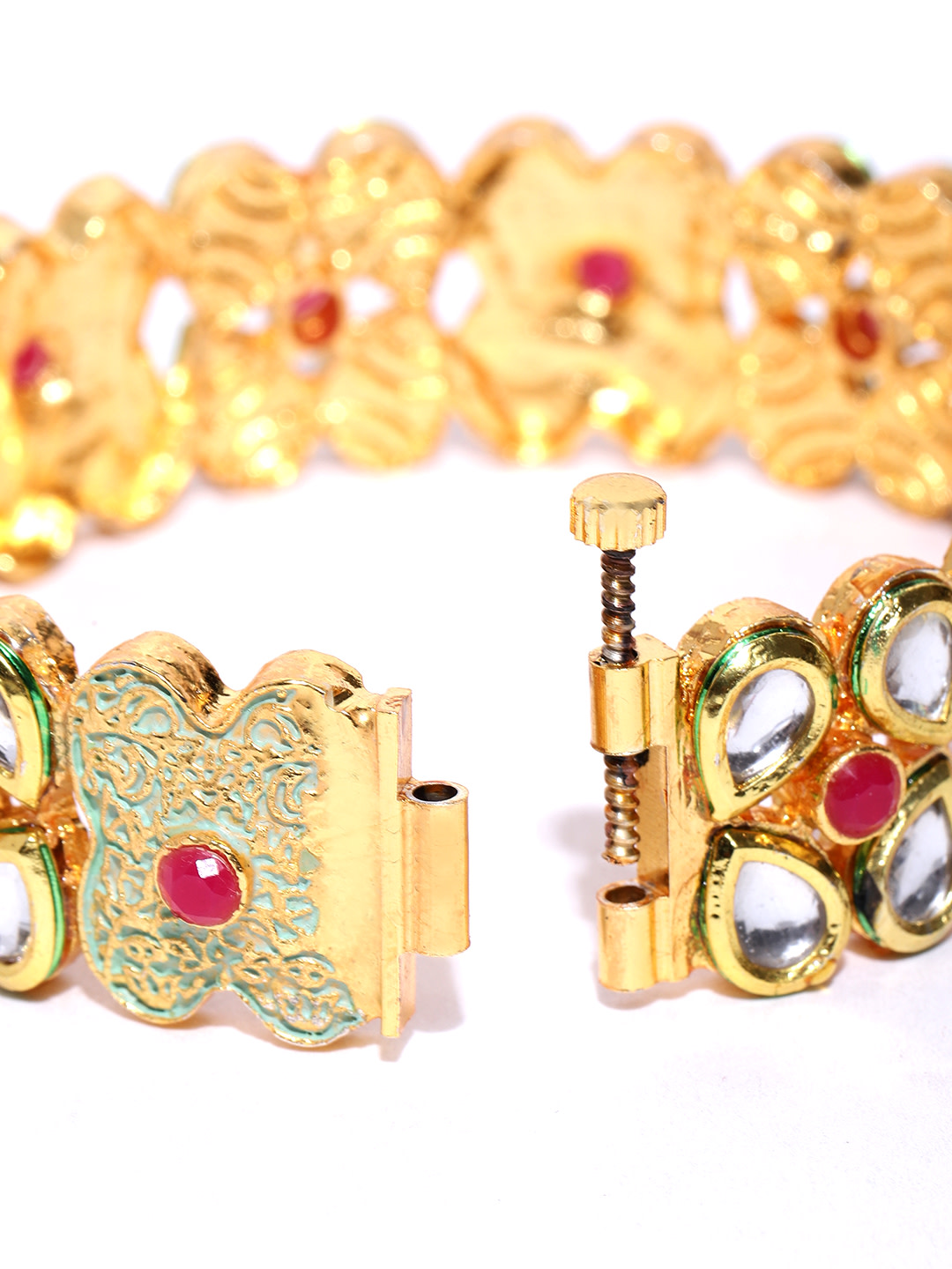 YouBella Set of 2 Green  Red Gold-Plated Kundan-Studded Bangles