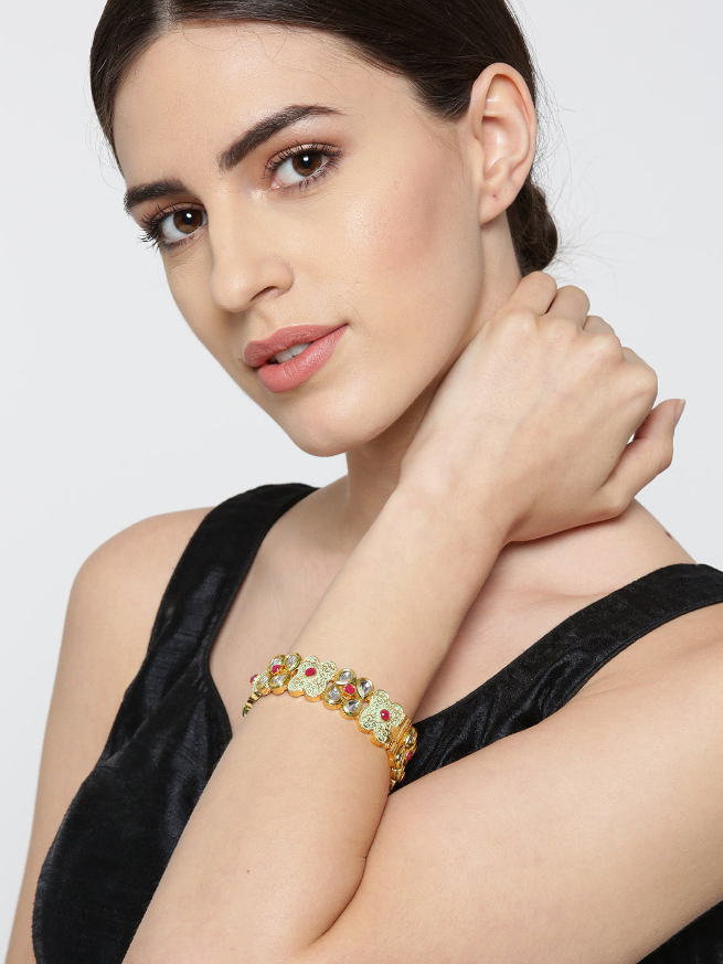 YouBella Set of 2 Green  Red Gold-Plated Kundan-Studded Bangles