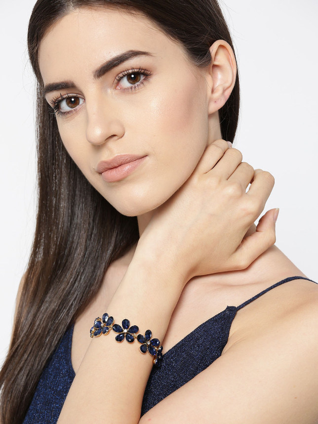 YouBella Women Set of 3 Stone-Studded Elasticated Charm Bracelets