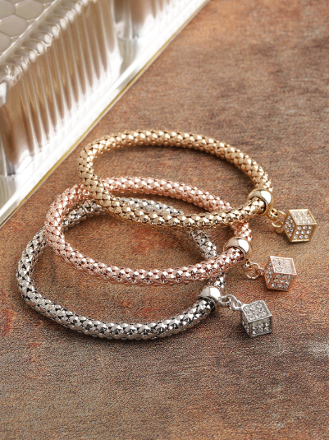 YouBella Women Set of 3 Stone-Studded Elasticated Charm Bracelets