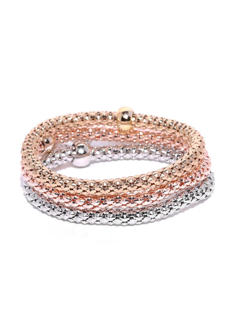 YouBella Women Set of 3 Stone-Studded Elasticated Charm Bracelets