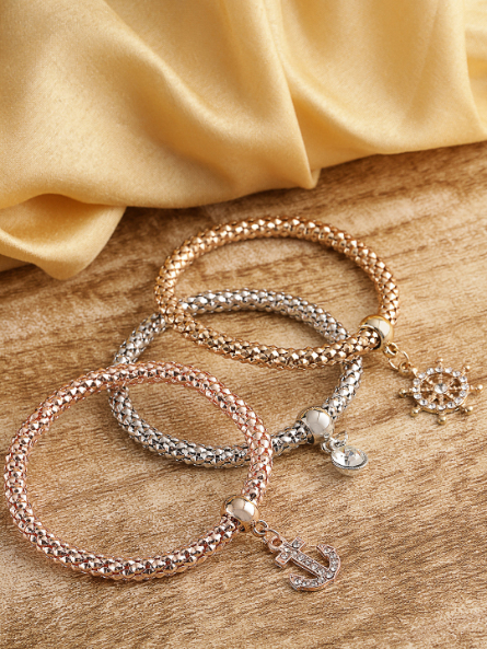 YouBella Women Set of 3 Stone-Studded Elasticated Charm Bracelets