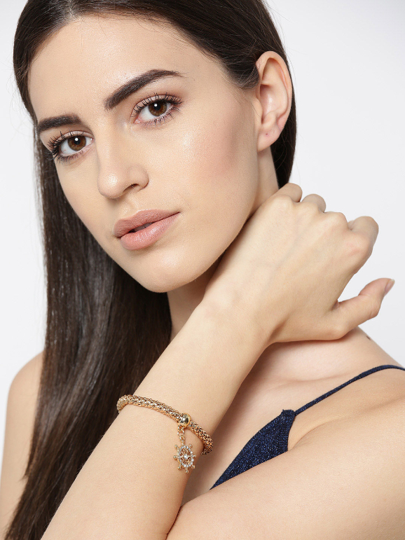 YouBella Women Set of 3 Stone-Studded Elasticated Charm Bracelets