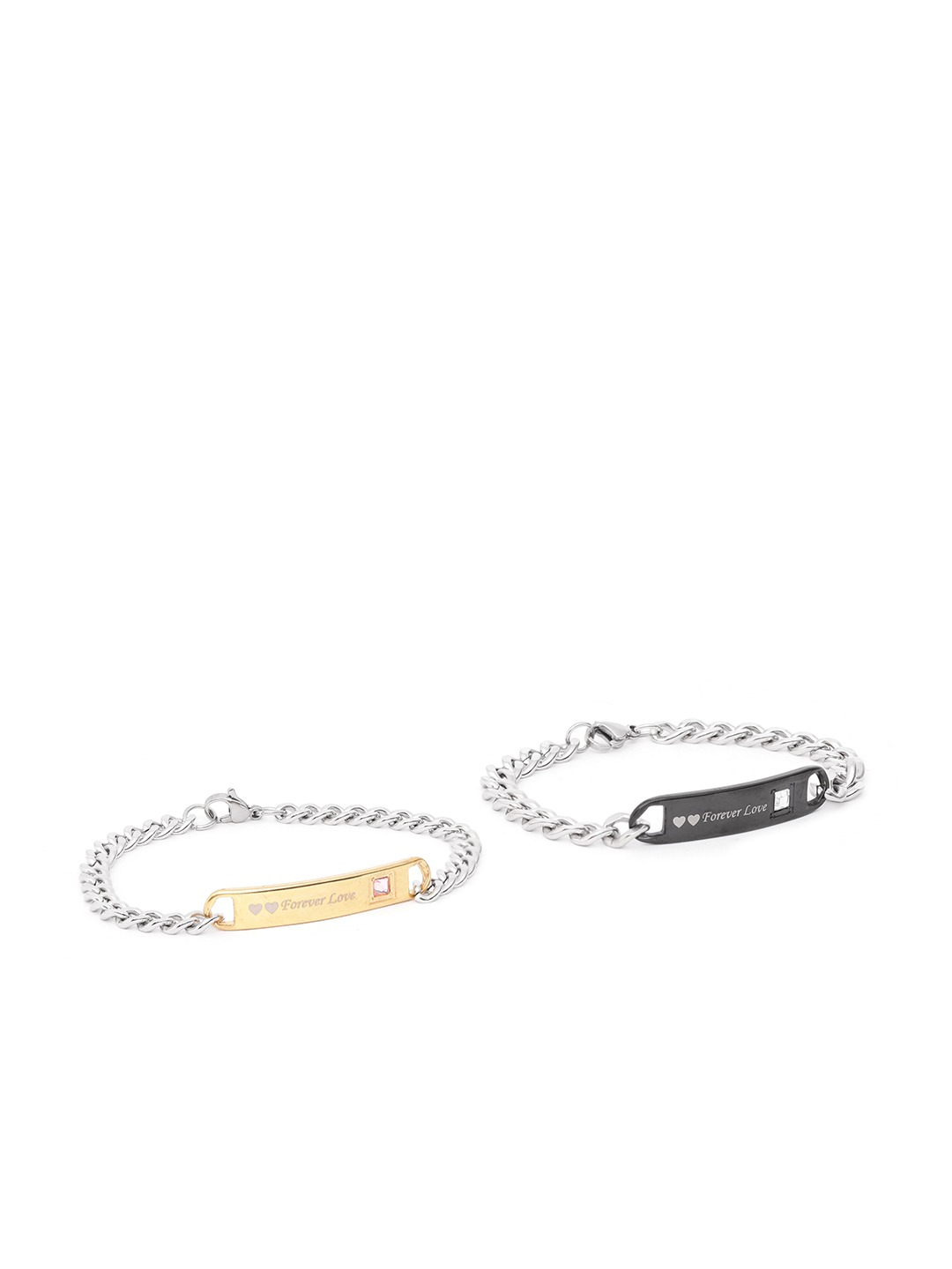 YouBella Unisex Set of 2 Printed Stone Studded Couple Link Bracelets