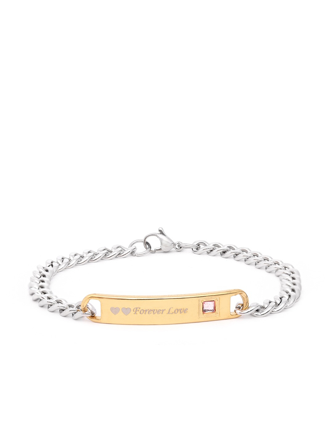 YouBella Unisex Set of 2 Printed Stone Studded Couple Link Bracelets