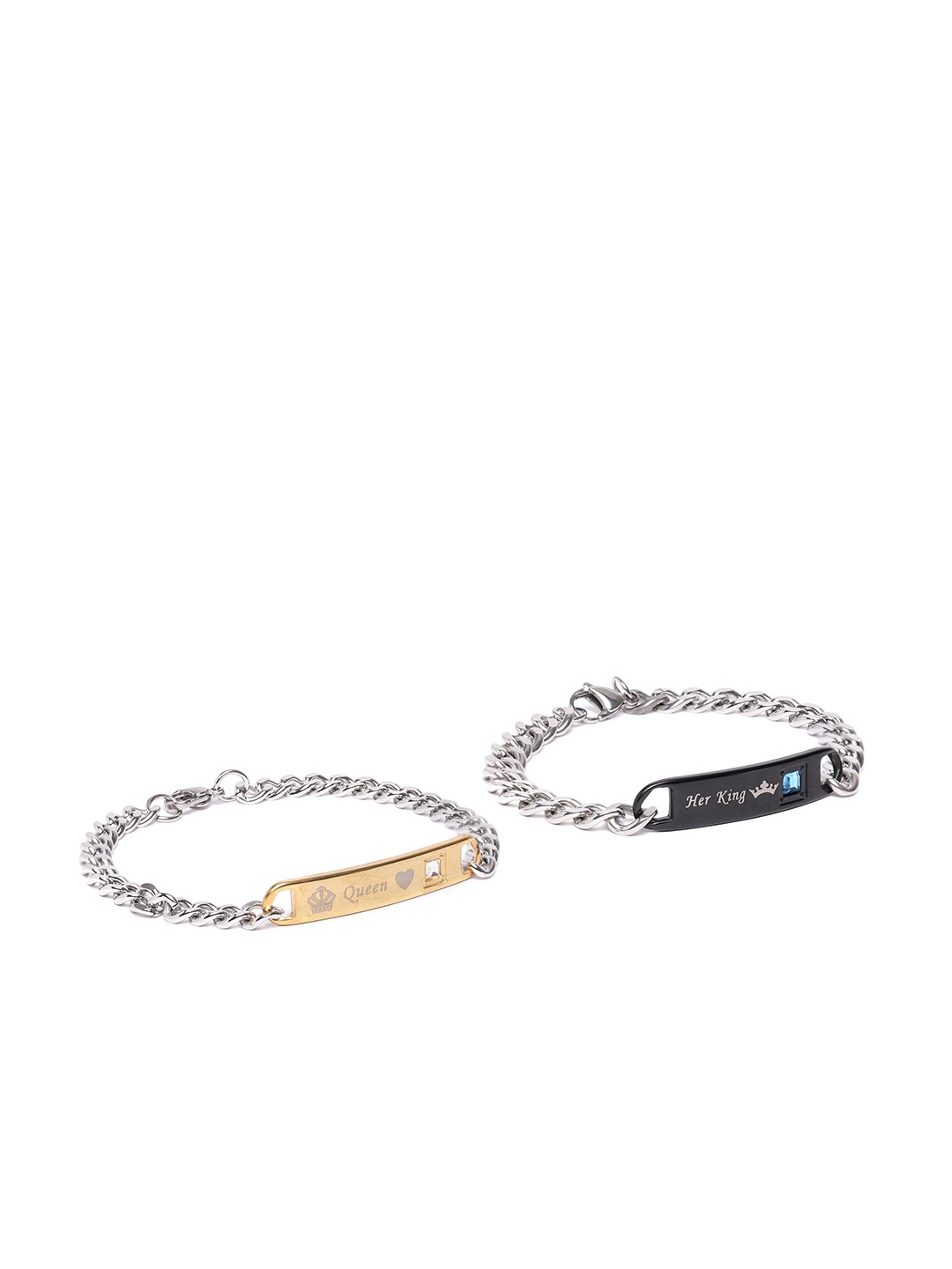 YouBella Valentine Jewellery His or Hers Matching Set His Queen Her King Titanium Stainless Steel Couple Bracelet Rings for Girls & Boys. (Her King - Queen)