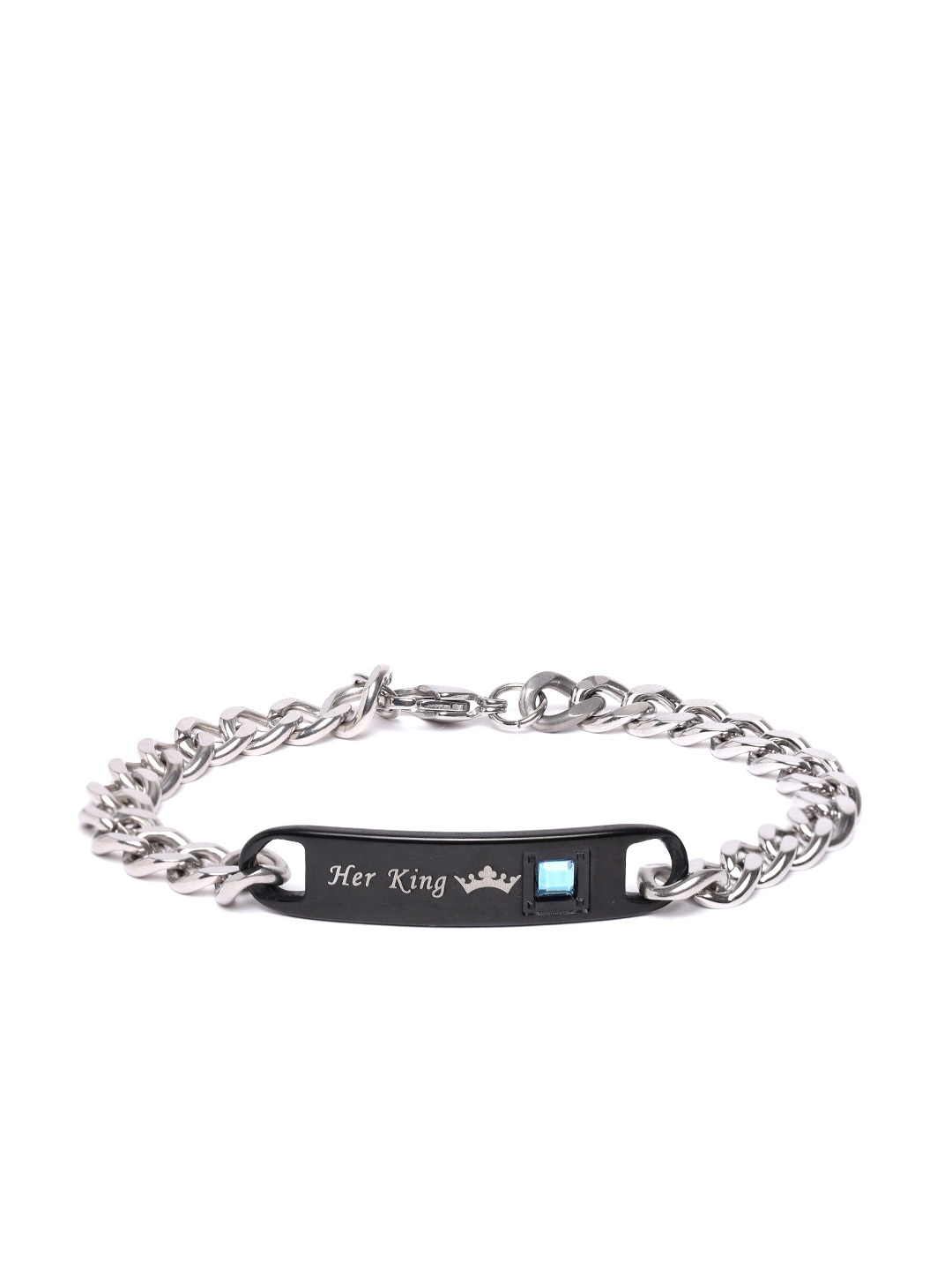 YouBella Blue Silver-Plated Stone-Studded Link Bracelet