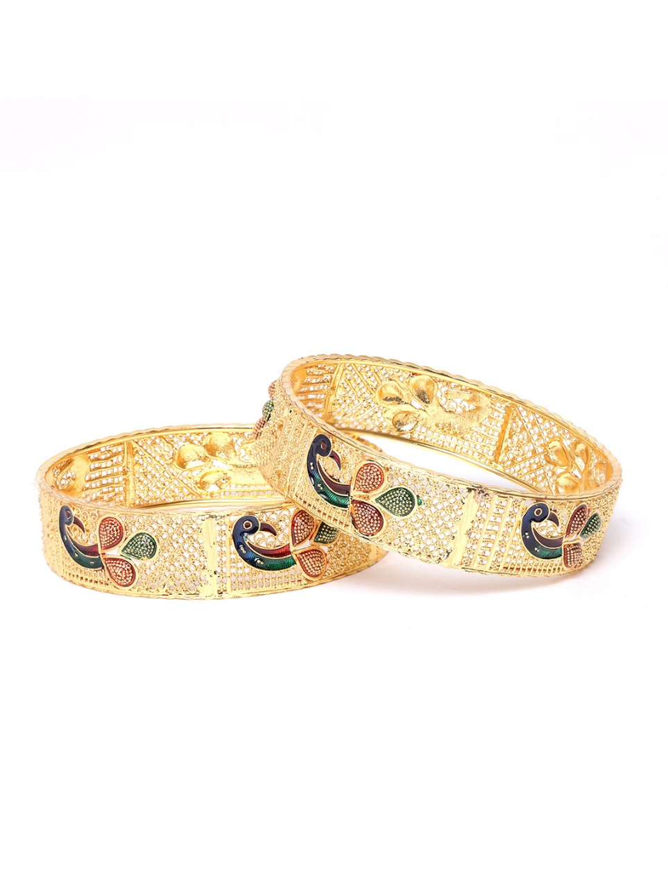 YouBella Set of 2 Blue  Red Gold-Plated Enamelled Bangles