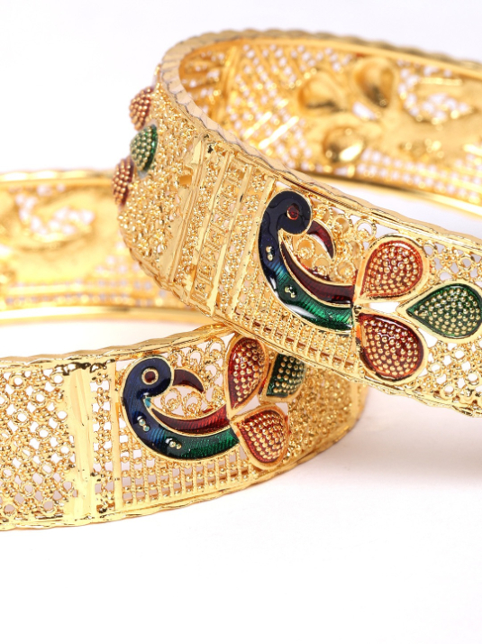 YouBella Set of 2 Blue  Red Gold-Plated Enamelled Bangles