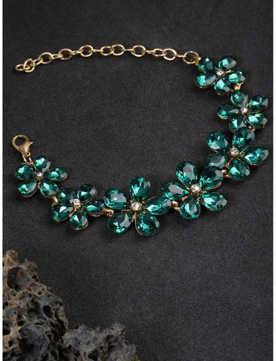 YouBella Stylish Latest Design Jewellery Gold Plated Charm Bracelet for Women (Green) (YBBN_91607)