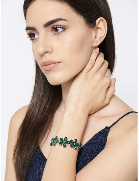 YouBella Stylish Latest Design Jewellery Gold Plated Charm Bracelet for Women (Green) (YBBN_91607)