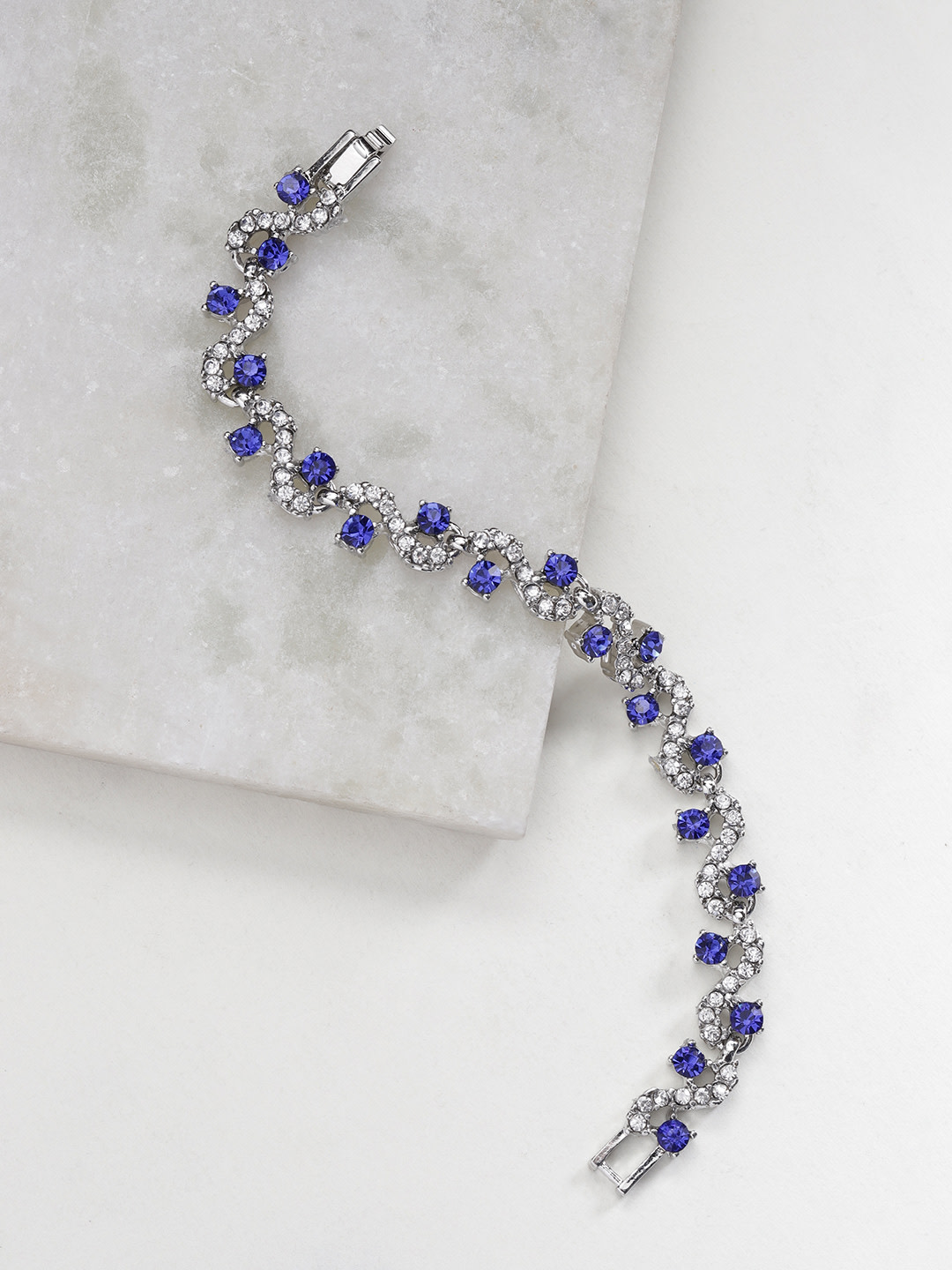 YouBella Jewellery AAA Swiss Zircon Silver Plated Stylish Latest Crystal Bracelet Bangle Jewellery for Girls and Women (Blue)