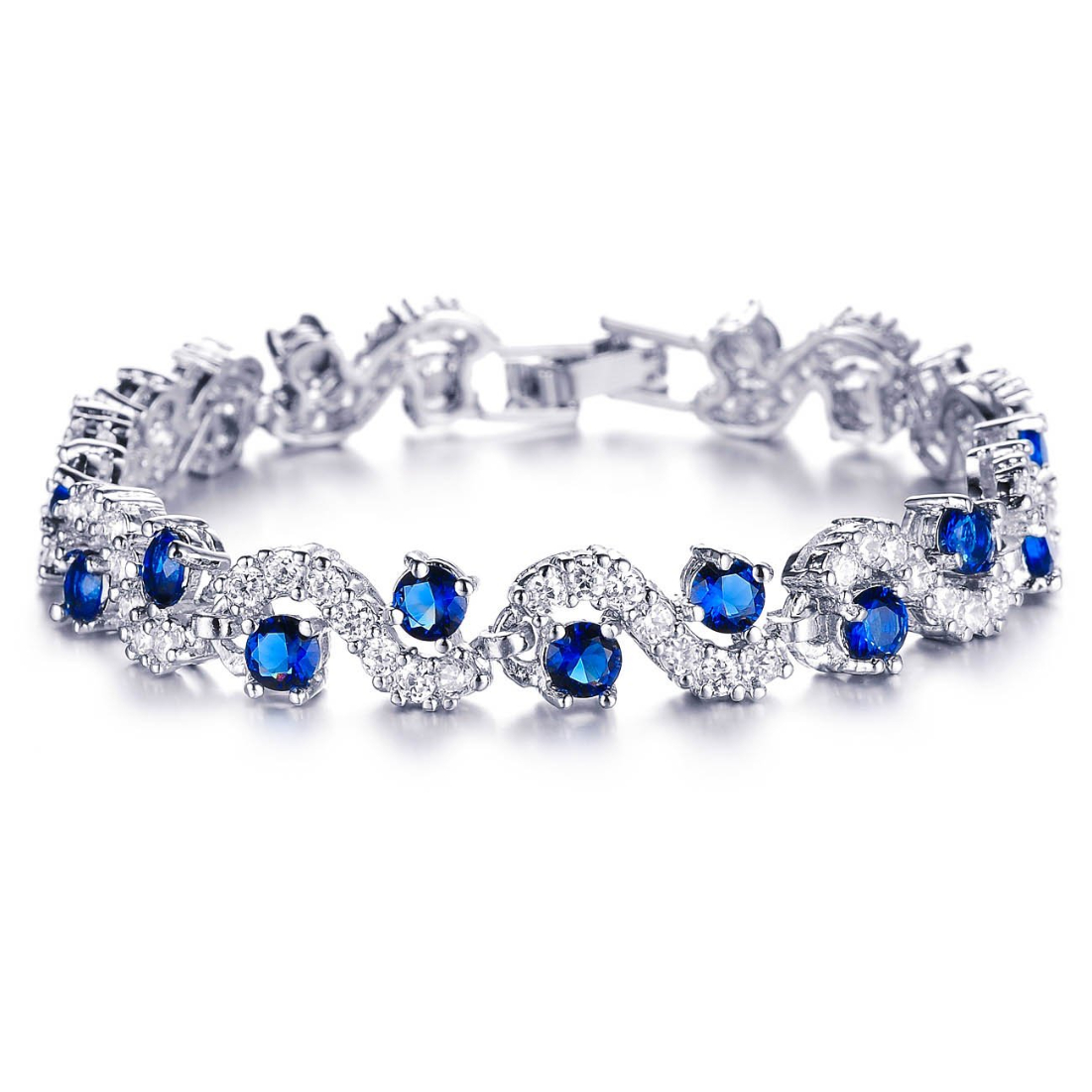 YouBella Jewellery AAA Swiss Zircon Silver Plated Stylish Latest Crystal Bracelet Bangle Jewellery for Girls and Women (Blue)