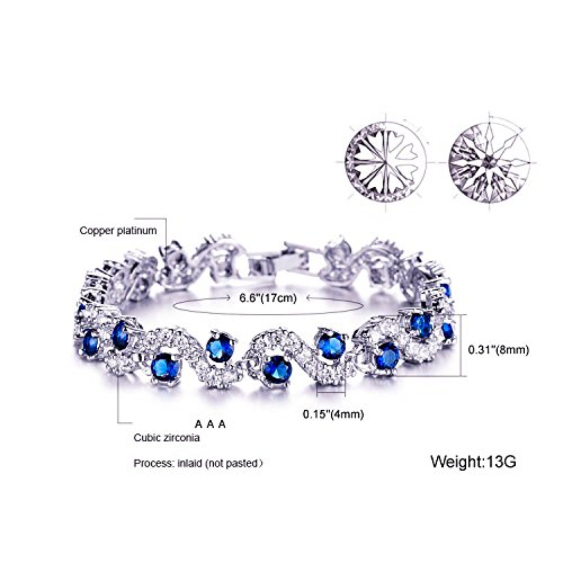 YouBella Jewellery AAA Swiss Zircon Silver Plated Stylish Latest Crystal Bracelet Bangle Jewellery for Girls and Women (Blue)