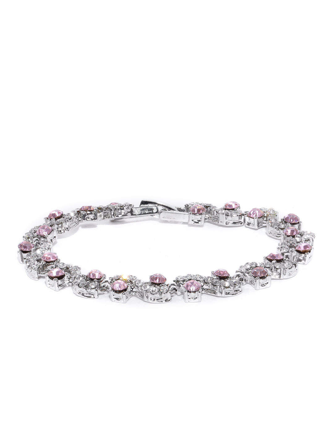 YouBella Jewellery AAA Swiss Zircon Silver Plated Stylish Latest Crystal Bracelet Bangle Jewellery for Girls and Women (Pink)