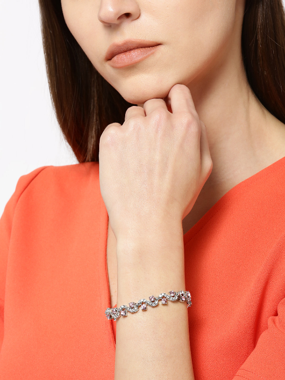 YouBella Silver-Plated Stone-Studded Link Bracelet