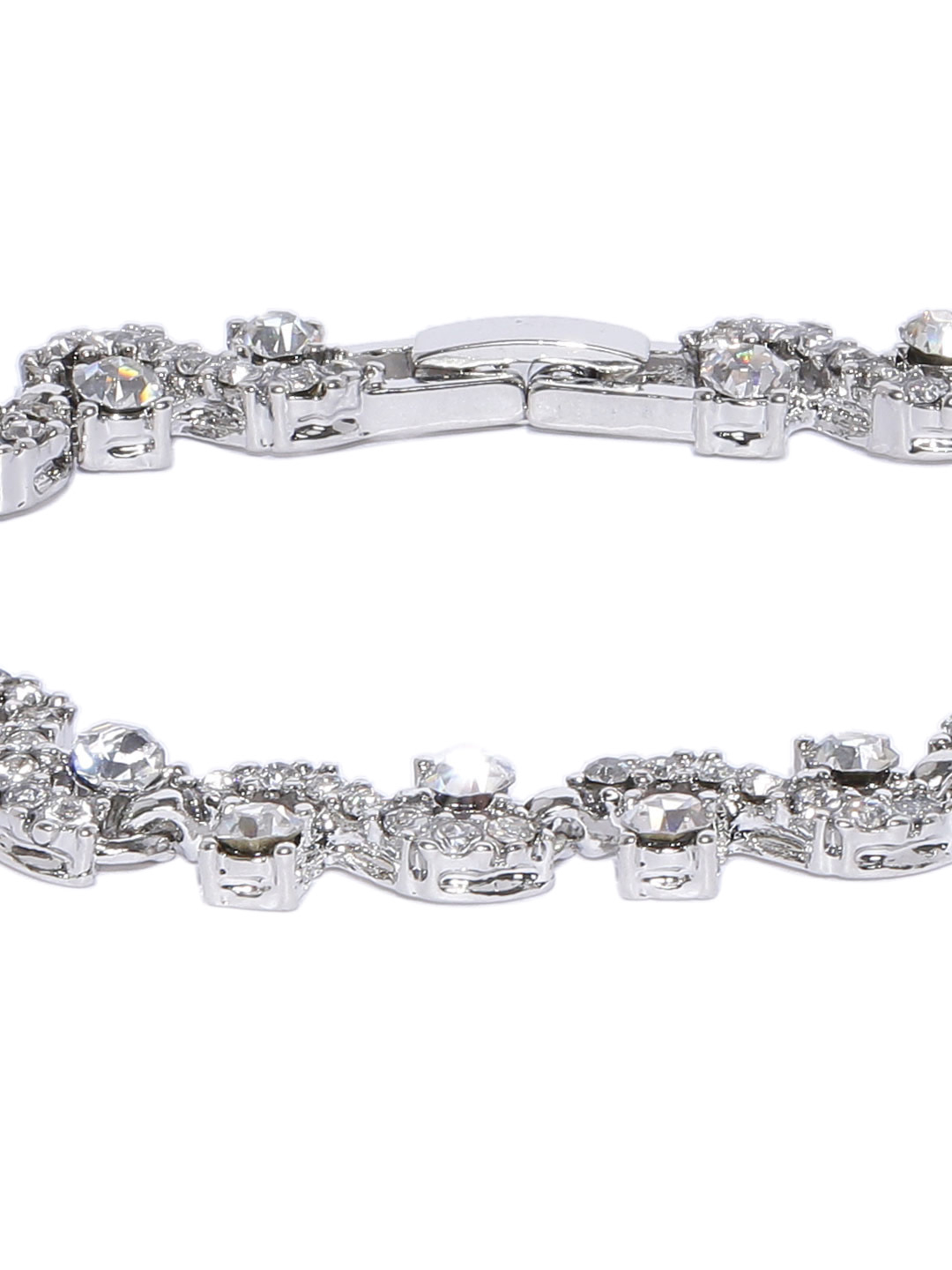YouBella Green Silver-Plated Stone-Studded Link Bracelet