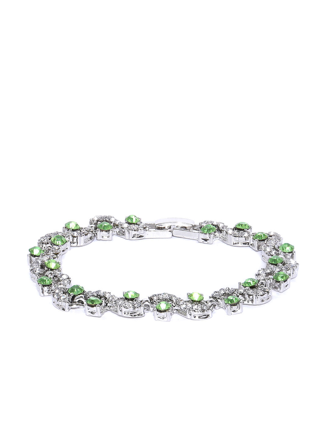 YouBella Silver-Plated Stone-Studded Cuff Bracelet