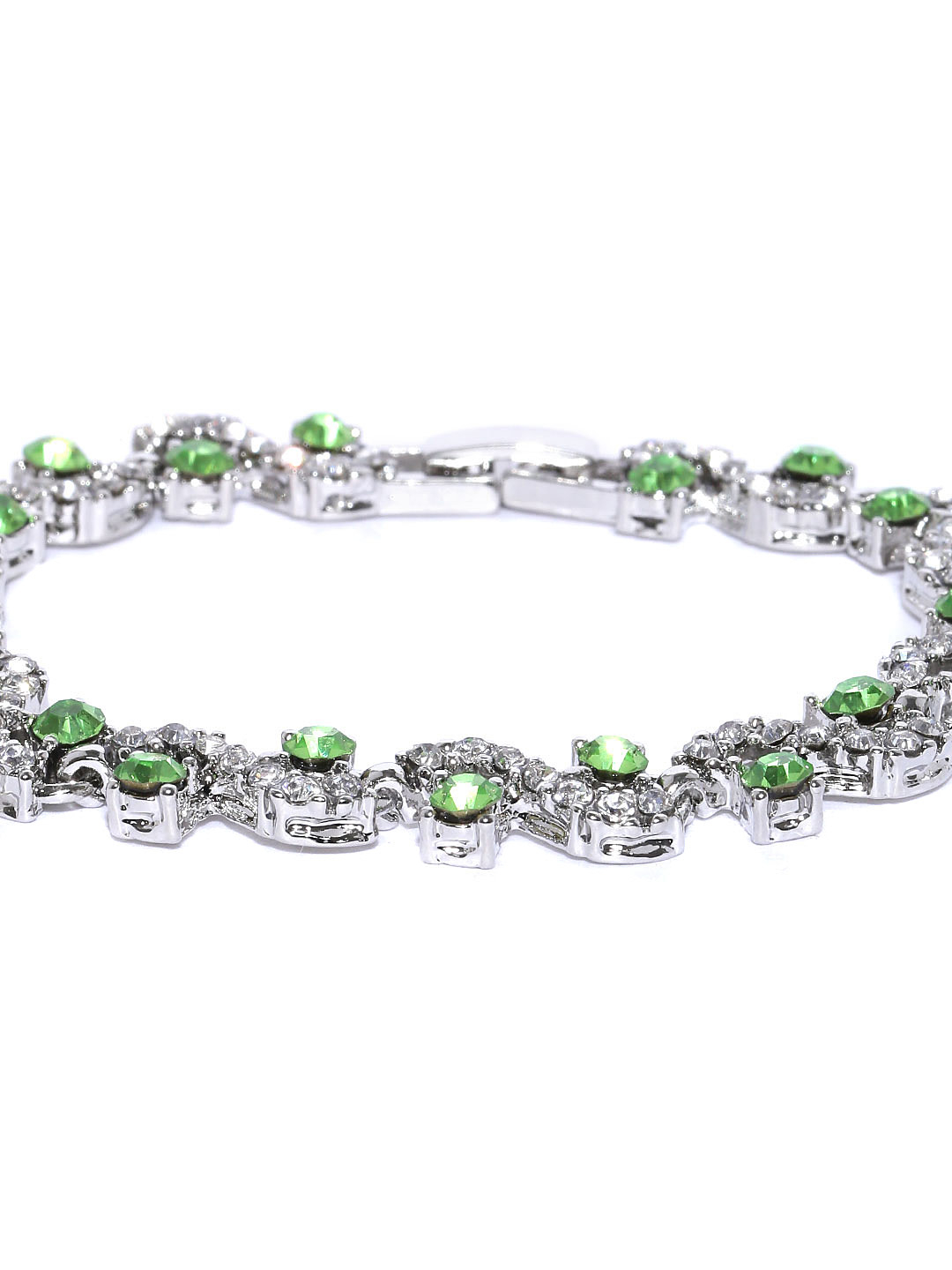 YouBella Silver-Plated Stone-Studded Cuff Bracelet