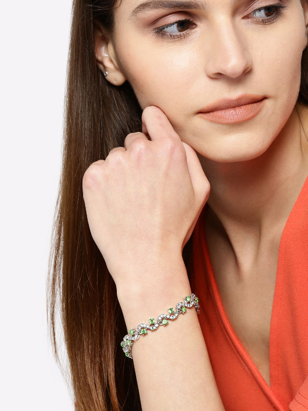 YouBella Silver-Plated Stone-Studded Cuff Bracelet