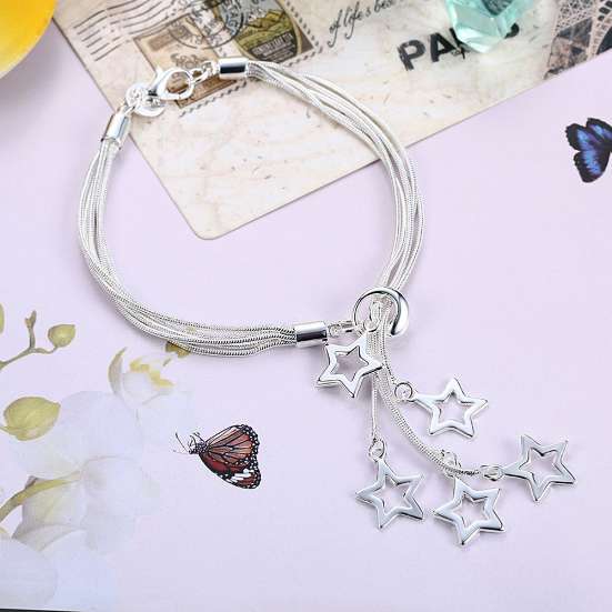 YouBella Silver Plated Crystal Bracelet Bangle Jewellery For Girls and Women (Stars)