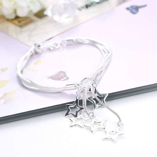 YouBella Silver Plated Crystal Bracelet Bangle Jewellery For Girls and Women (Stars)