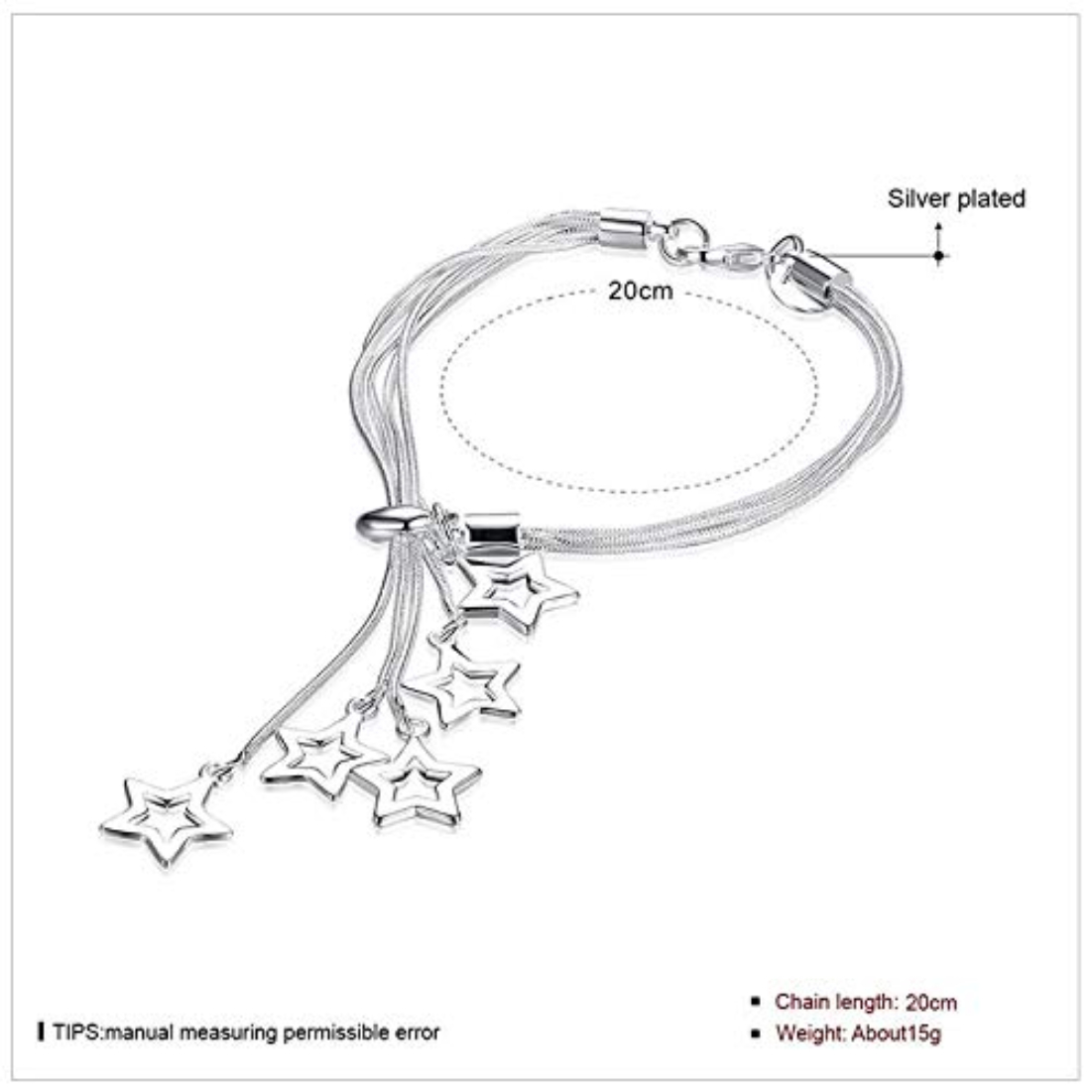 YouBella Silver Plated Crystal Bracelet Bangle Jewellery For Girls and Women (Stars)