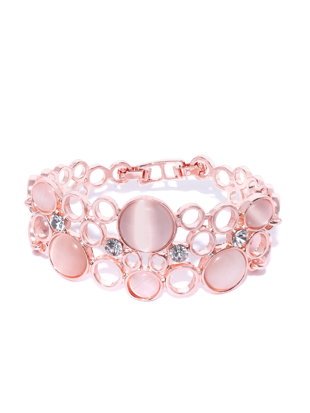 YouBella Women Green  Purple Rose Gold-Plated Stone-Studded Link Bracelet