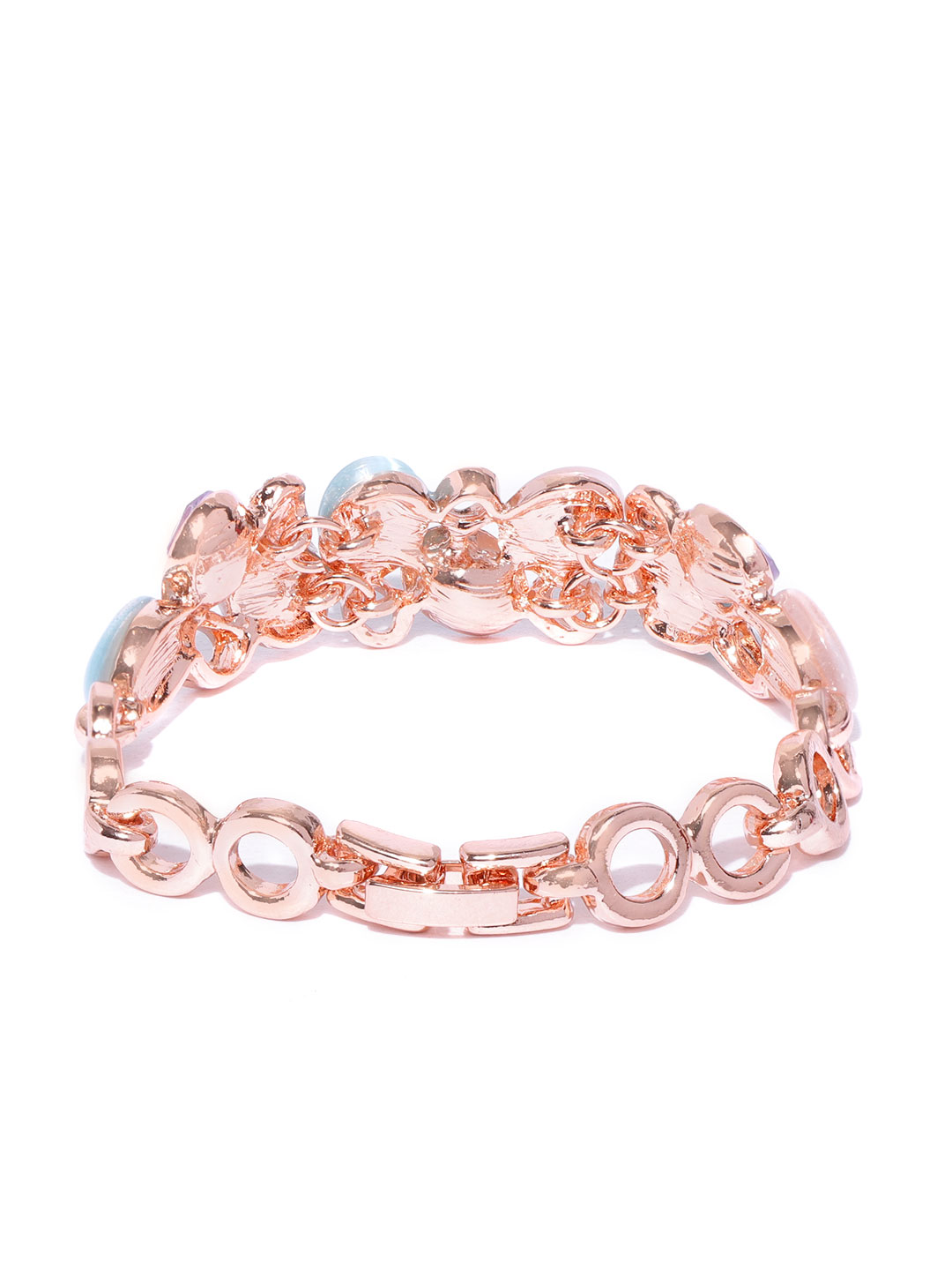 YouBella Women Green  Purple Rose Gold-Plated Stone-Studded Link Bracelet