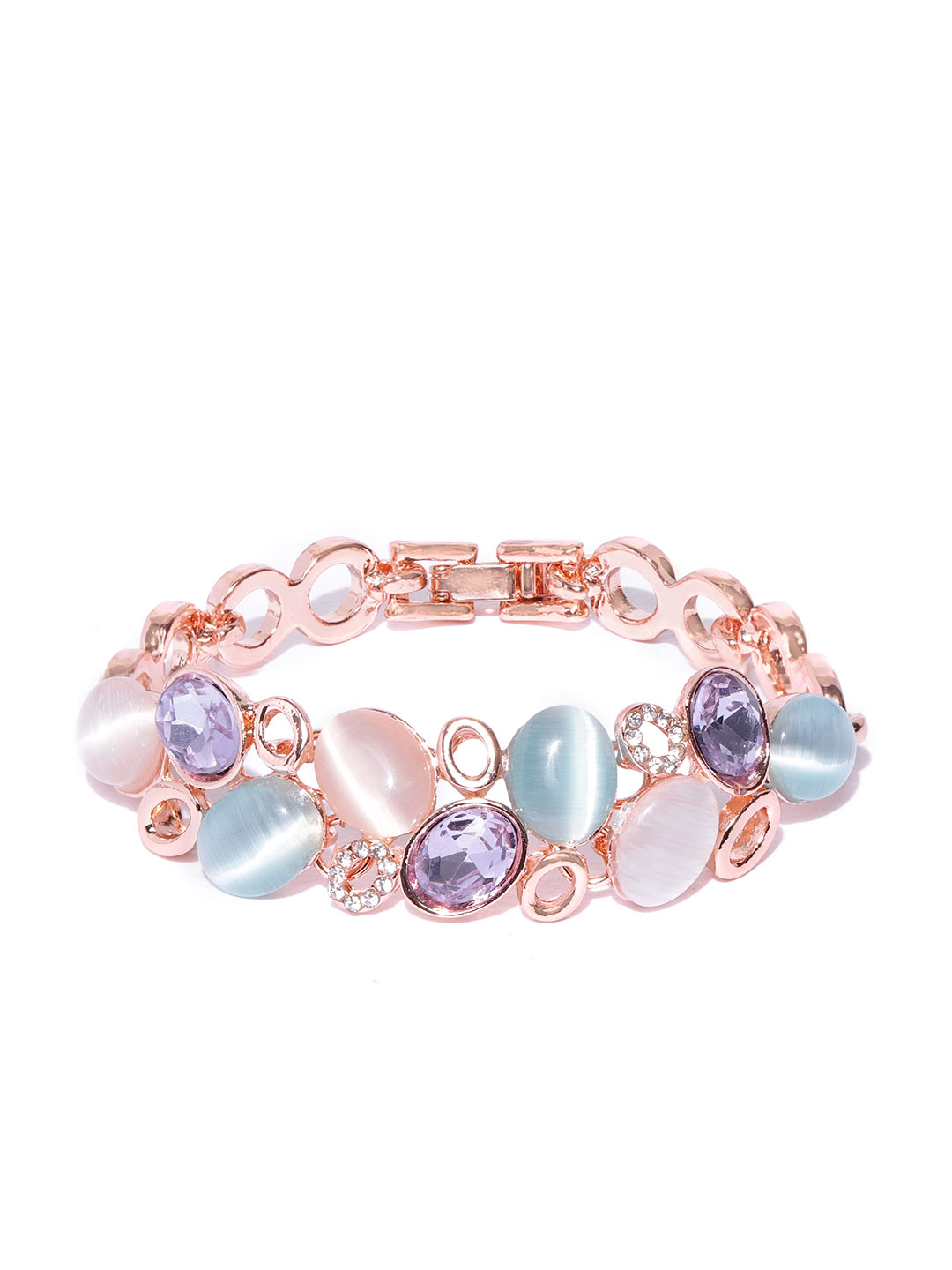 YouBella Women Green  Purple Rose Gold-Plated Stone-Studded Link Bracelet