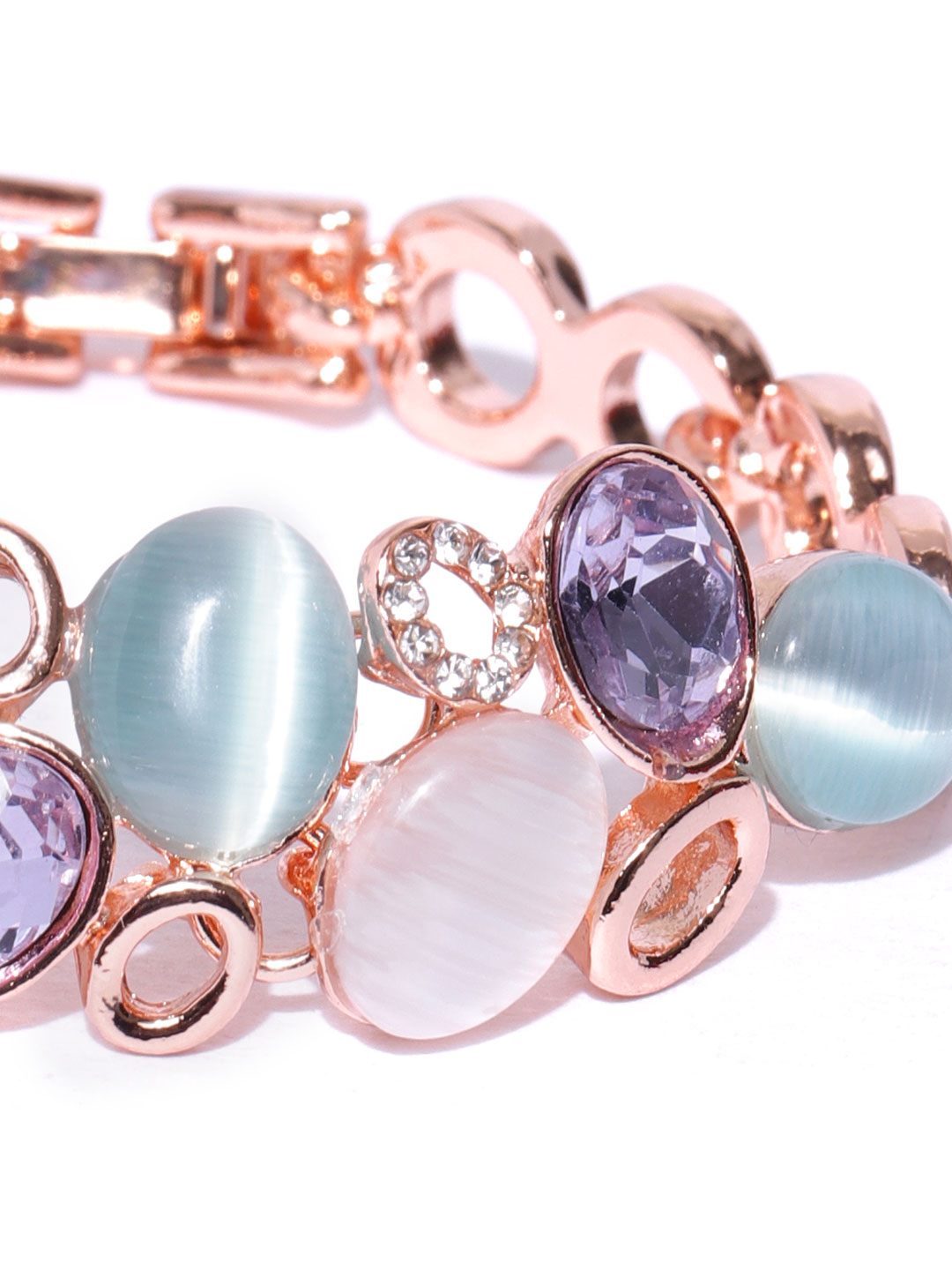 YouBella Women Green  Purple Rose Gold-Plated Stone-Studded Link Bracelet