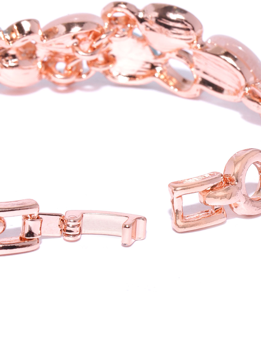 YouBella Women Green  Purple Rose Gold-Plated Stone-Studded Link Bracelet