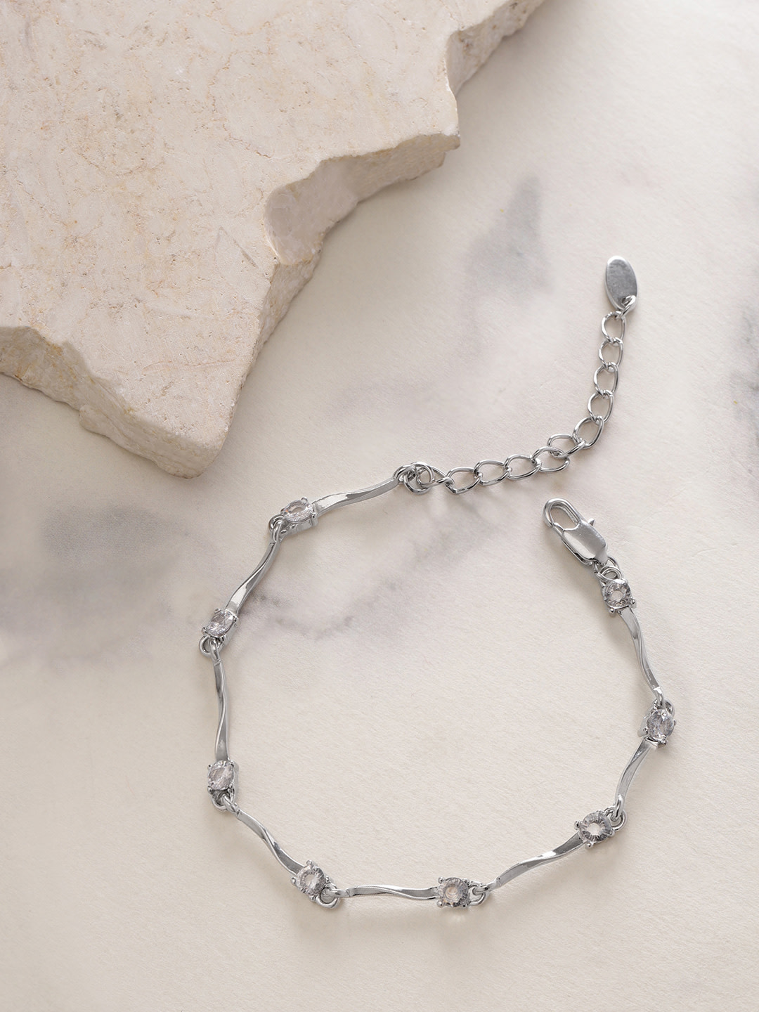 YouBella Women Silver-Plated Stone-Studded Link Bracelet