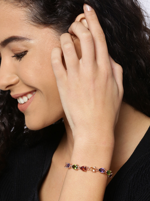 YouBella Rose Gold -Plated Stone-Studded Link Bracelet