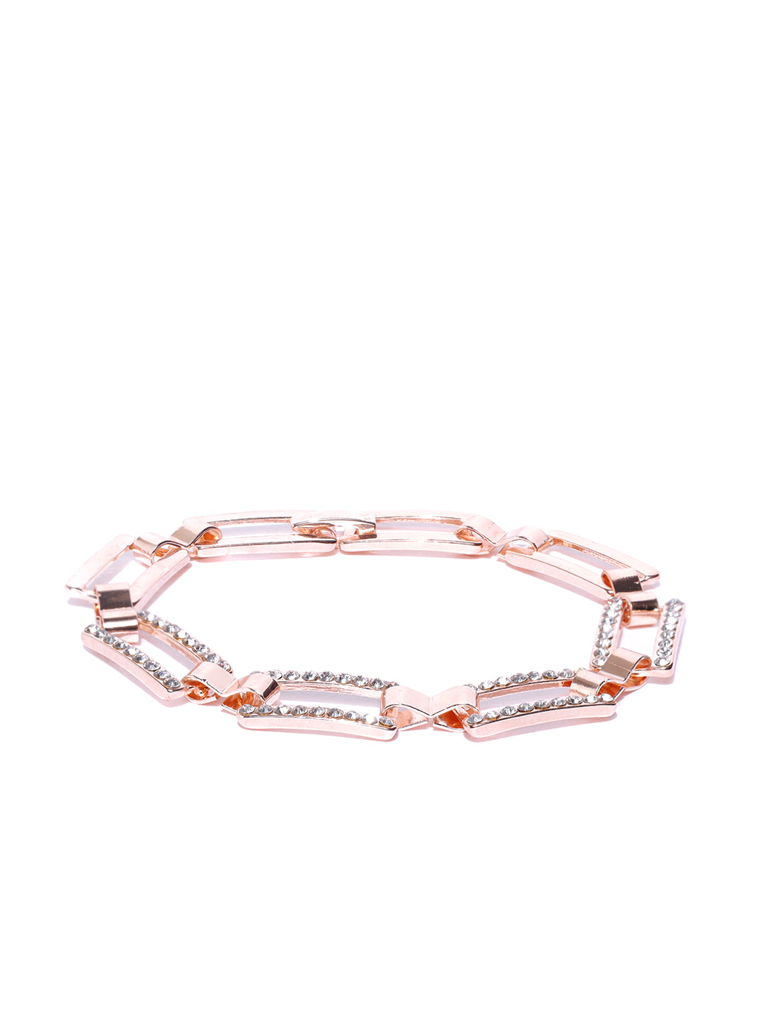 YouBella Women Green  Peach-Coloured Rose Gold-Plated Stone-Studded Link Bracelet