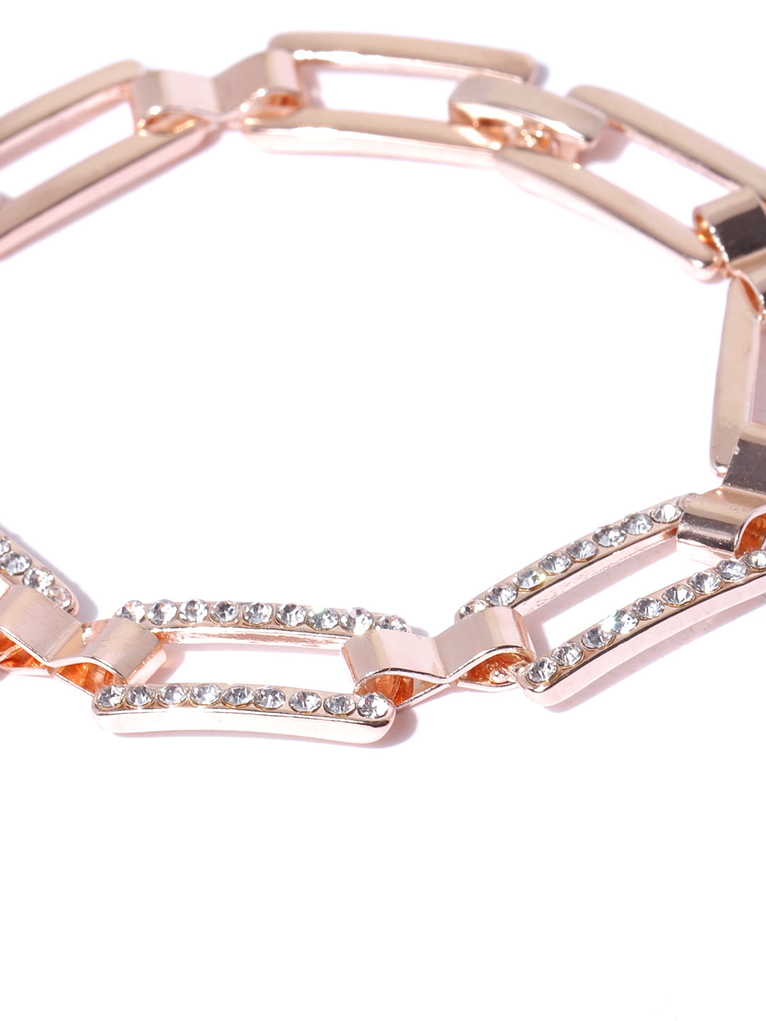 YouBella Women Green  Peach-Coloured Rose Gold-Plated Stone-Studded Link Bracelet