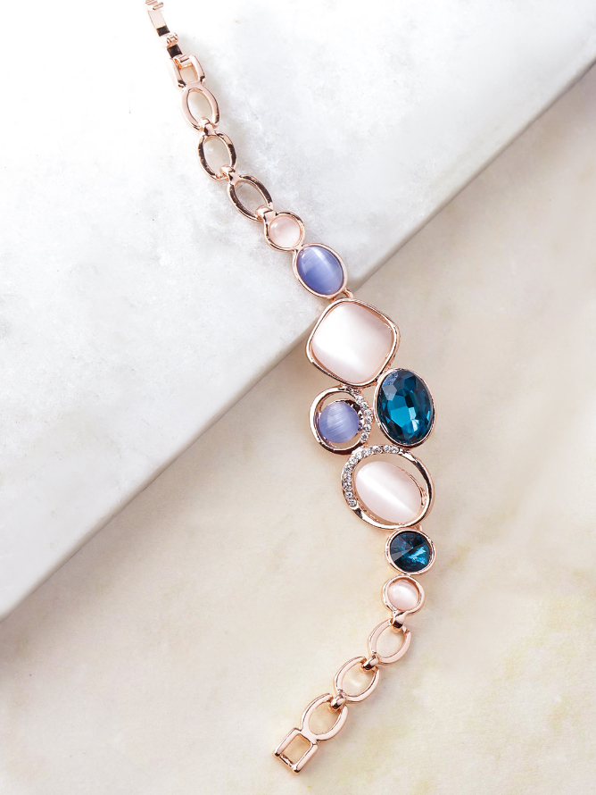 YouBella Women Rose Gold-Plated Stone-Studded Link Bracelet