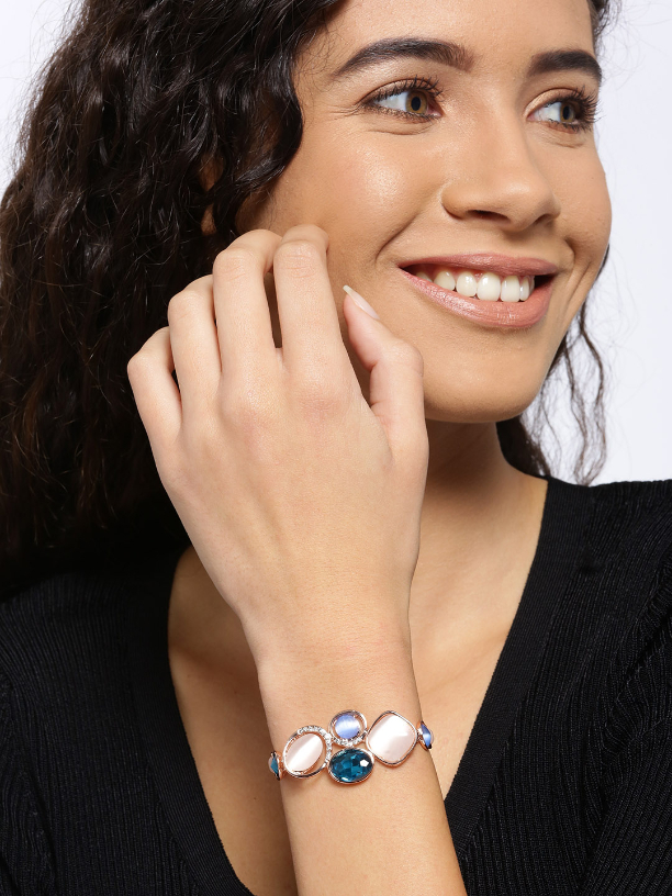 YouBella Women Rose Gold-Plated Stone-Studded Link Bracelet