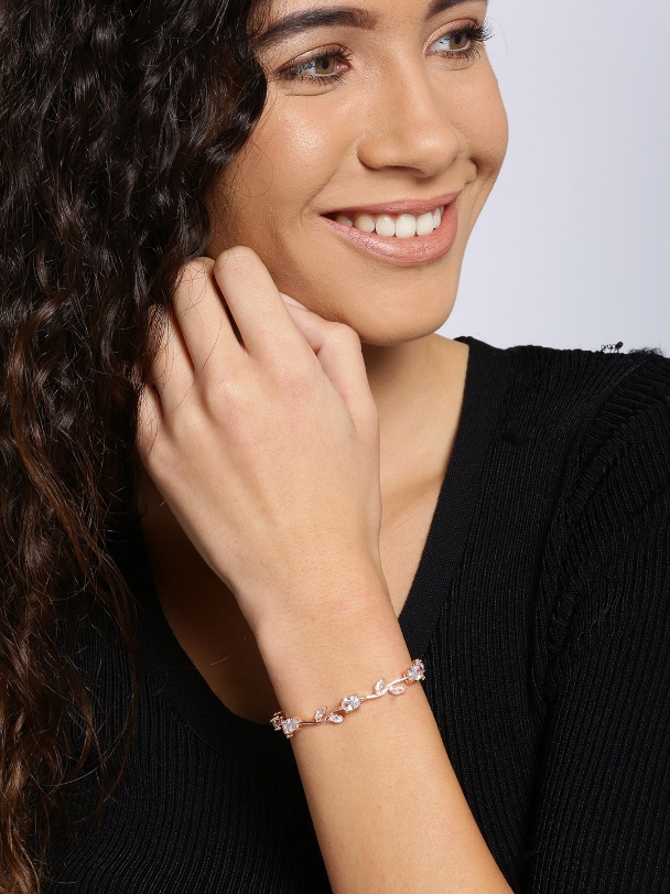 YouBella Women Silver-Plated Stone-Studded Link Bracelet