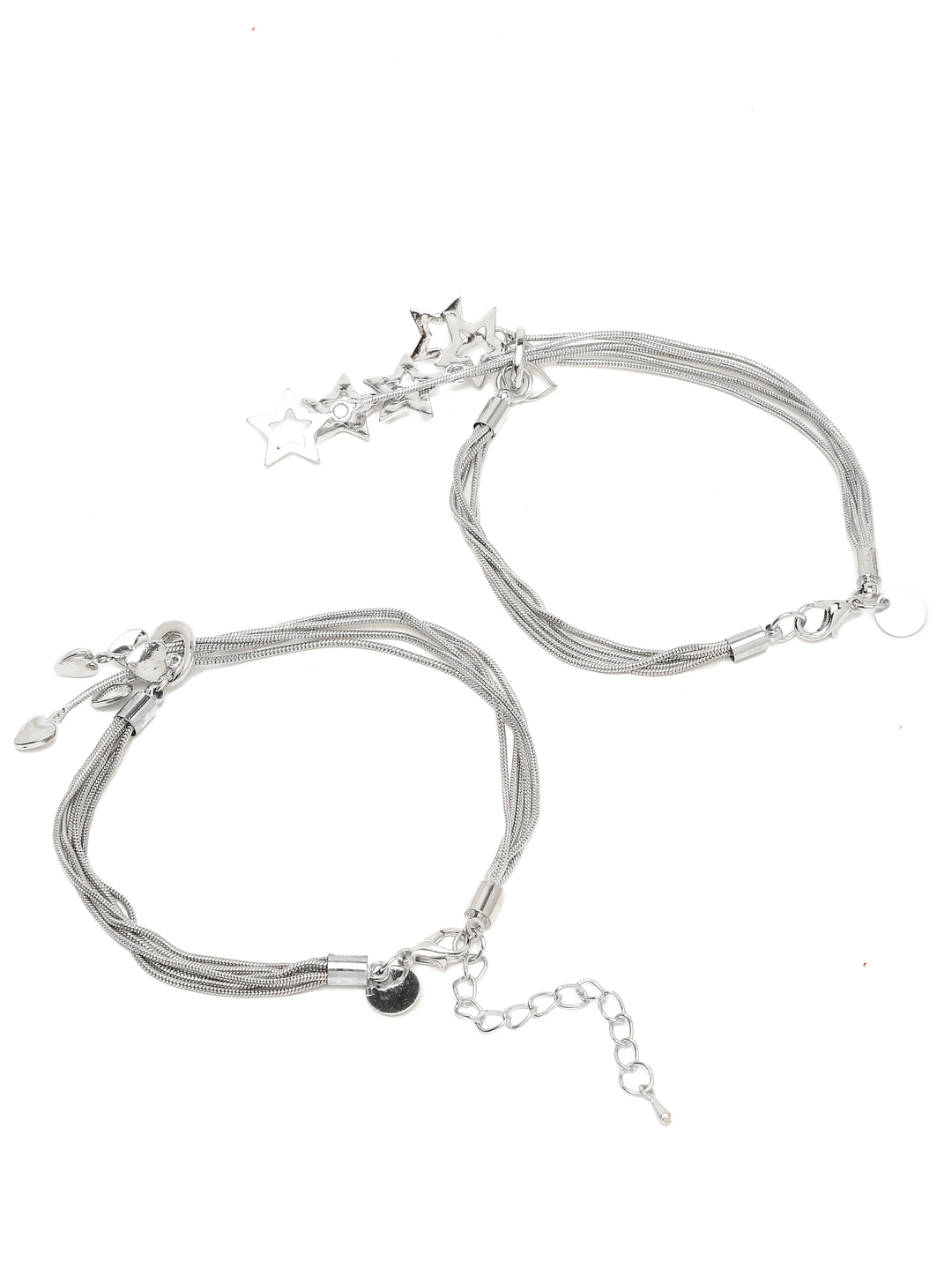 YouBella Women 2 Silver-Toned Silver-Plated Kada Bracelet