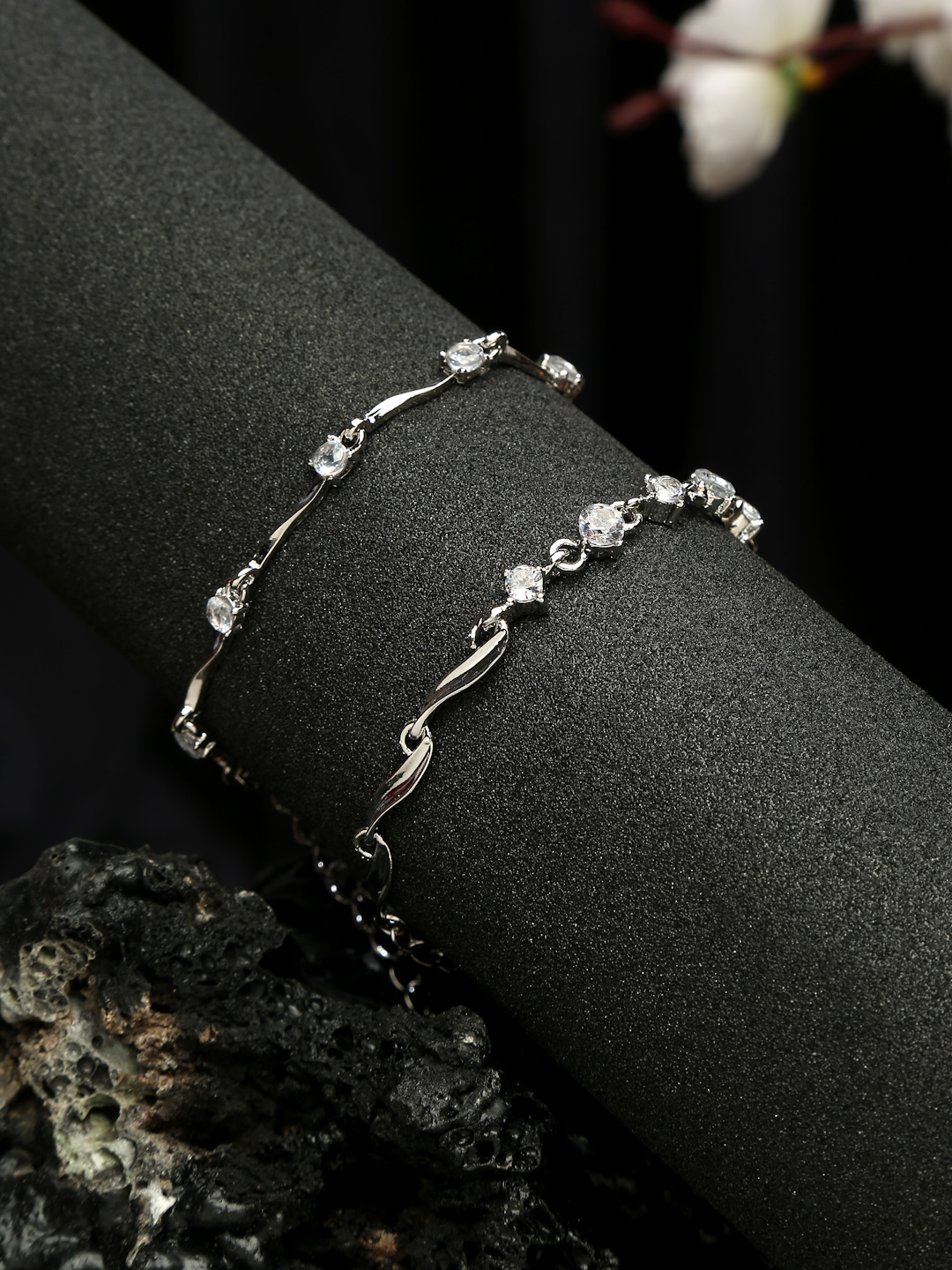 YouBella Jewellery Silver Plated Stylish Latest Crystal Combo of Bracelet Bangle Jewellery for Girls and Women (Crystals)
