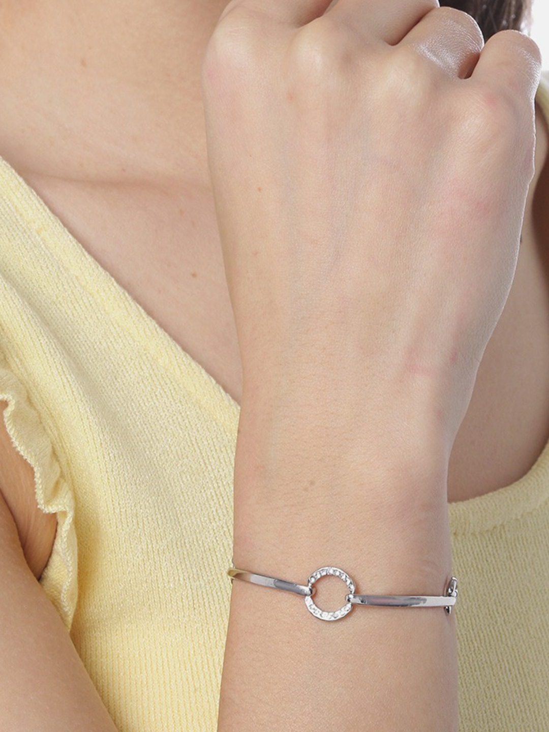 YouBella Silver-Plated Stone Studded Link Bracelet
