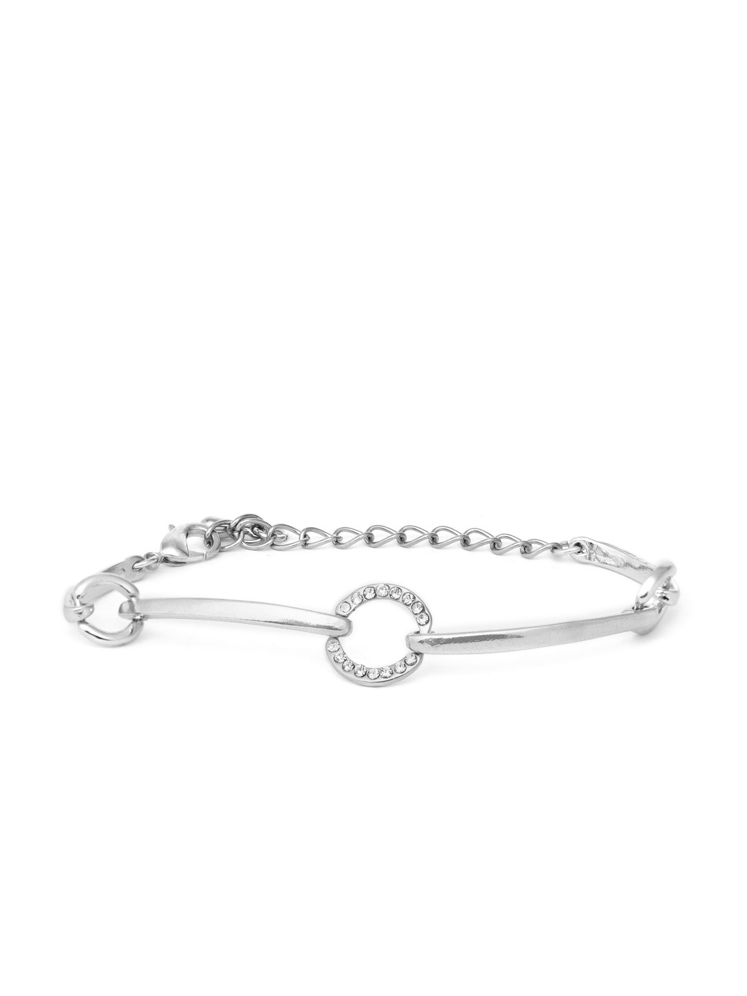 YouBella Silver-Plated Stone Studded Link Bracelet