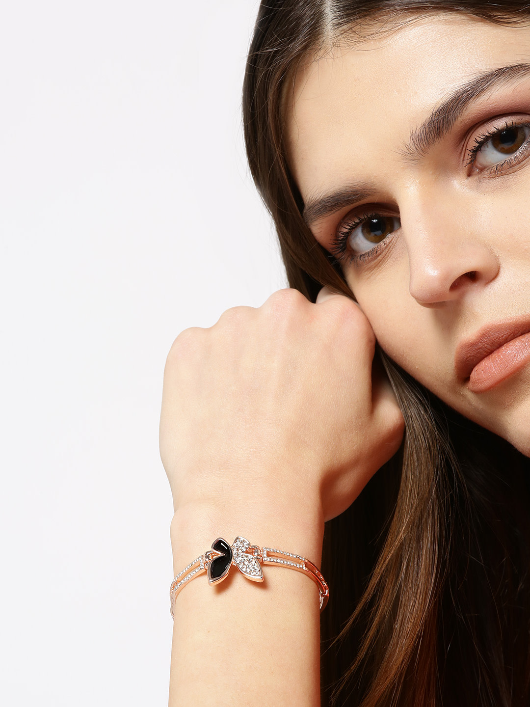 YouBella Black Rose Gold-Plated Butterfly Shaped Link Bracelet