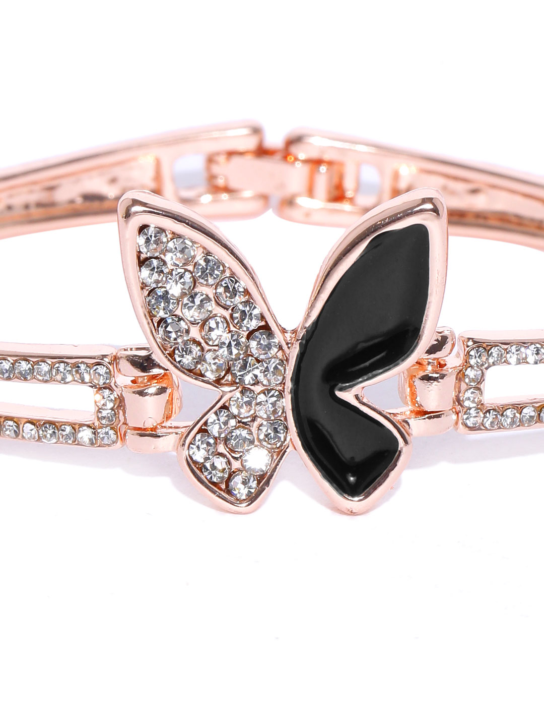 YouBella Black Rose Gold-Plated Butterfly Shaped Link Bracelet