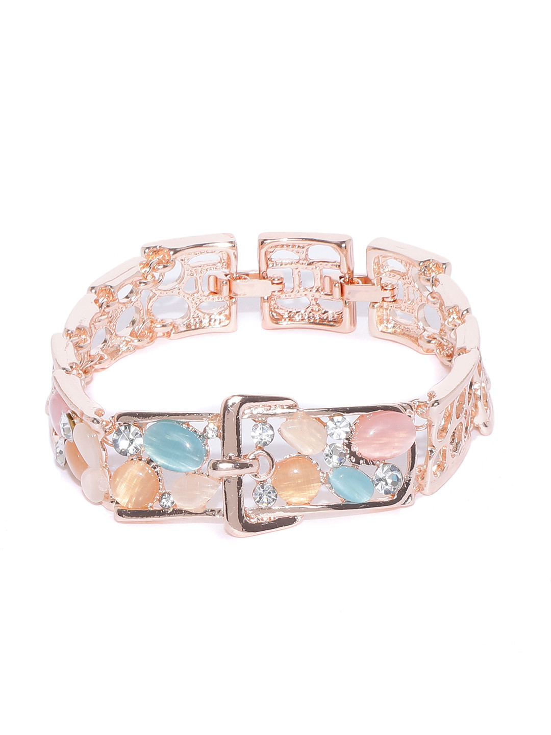 YouBella Peach-Coloured  Blue Rose Gold-Plated Stone-Studded Link Bracelet